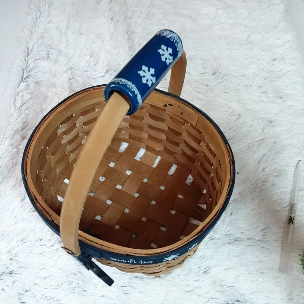 Christmas Wicker Basket With Ceramic Handle Painted Triand Snowmen Ornaments 10